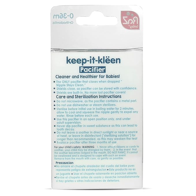 RaZbaby Keep-It-Kleen Baby Pacifier 2-Pack Closes When Dropped - BPA-Free Silicone Orthodontic Nipple, Ideal for Travel, Nipple Stays Clean, 0-36 Months - Pink/Grey