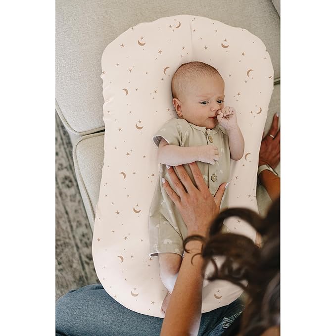 Konssy 2 Pack Baby Lounger Cover, Stretchy and Soft Newborn Lounger Cover, Infant Lounger Slipcover for Boys Girls, Covers Only (Coffee Check,Moon)