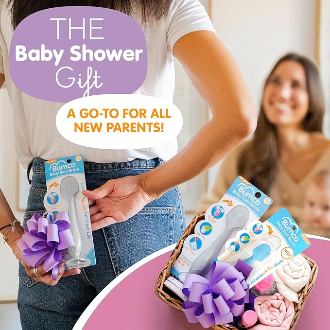 Bumco Baby Bum Brush + Mini Baby Diaper Cream Spatula with Case - BPA-Free Silicone Diaper Spatula with Suction Cup, Wipe-Clean, Mom-Invented Butt Paste Applicator (Gray & Blue)
