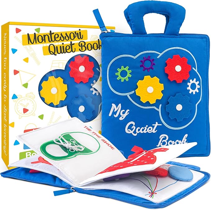deMoca Busy Book for Toddlers 1–3, Quiet Travel Activity Book for Airplane and Car Rides, My Quiet Book Montessori Toy for 1 Year Old, No Noise Busy Board, Gift for Boys and Girls