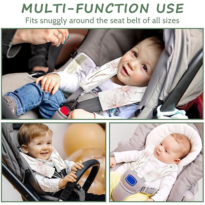 Carseat Strap Pads for Babies Girls, Double-Sided Use, Super Soft, Infant Car Seat Strap Covers, Seat Belt Covers for Baby Car Seats/Pushchair/Stroller/High Chair, Flower Pattern