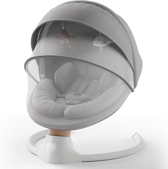 Baby Swings for Infants, FasonBaby Electric Baby Swing with Music Speaker, 5 Speeds, Remote Control and Bluetooth - Portable Infant Swing for Indoor and Outdoor (Gray)