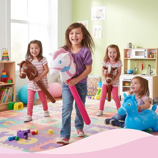 Fun Express Pony on a Stick Blow Up Horse Toy - Gift and Cowgirl Party Supplies