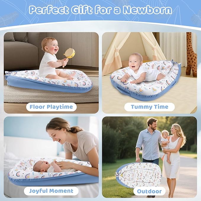 Baby Lounger, Baby Lounger for Newborn 0-24 Months, Premium Soft & Breathable Infant Lounger, Pure Cotton Baby Nest for Boys & Girls, Portable Newborn Lounger for Travel and Home.