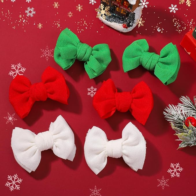 Choicbaby 6 PCS Baby Girls Christmas Hair Clips 3" Fabric Baby Hair Bows with Alligator Clips Christmas Girls Hair Bow Barrettes Accessories for Toddlers Kids Infant Teens