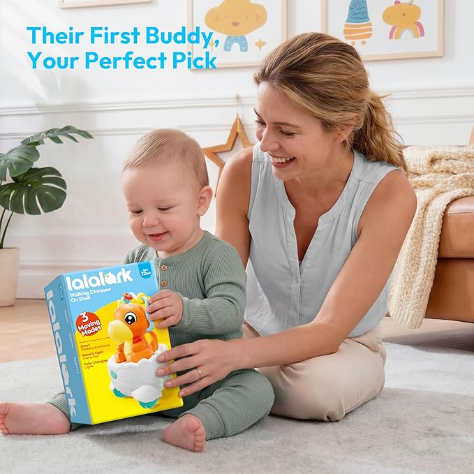 lalalark JOVA Dinosaur 2 in 1 Moving Musical Toy, Tummy Time Toys with Auto-Avoiding Obstacles, Interactive Musical and Light, Birthday Gifts for Toddlers 12-18 Months Learning to Crawl