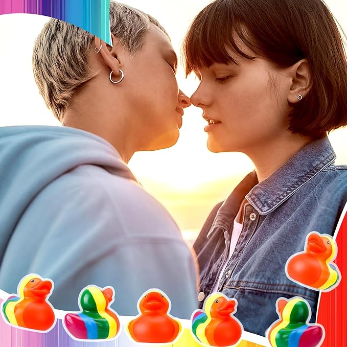 50 Pcs Rubber Rainbow Duck,Squeak and Floating Duckies Bulk,Mini Rubber Figurines Rainbow Ducks for Shower Birthday Gifts LGBT Party Favors