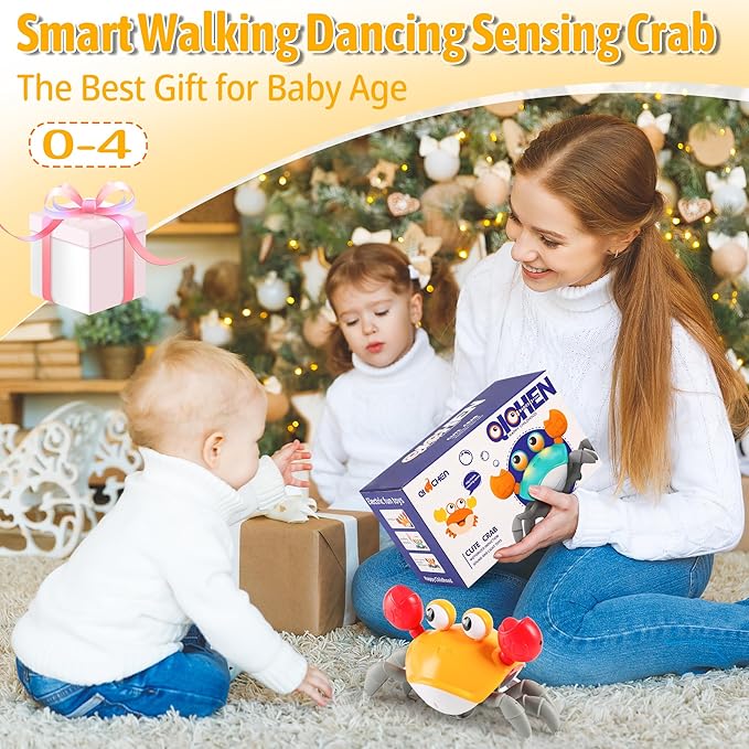 Hirger Crawling Crab Baby Toy, Dancing Walking Infant Toy for Tummy Time,Sensory Toy for 3-6-12-18 Months Babies & Toddlers 1-2-3, Musical Birthday Gift for Boys Girls
