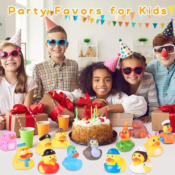 35 Packs Rubber Ducks in Bulk Assortment Car Ducks for Ducking, Small Rubber Duckies for Toddler Baby Bath Toys Floater Duck Bath Pool Toys Kids Party Favors with Mesh Carry Bag