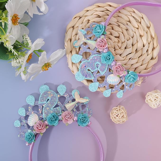 Mermaids 1st Birthday Hairband for Babys - Purple Flower Birthday Hairband for First Party Decors,Baby Girl Purple Headband