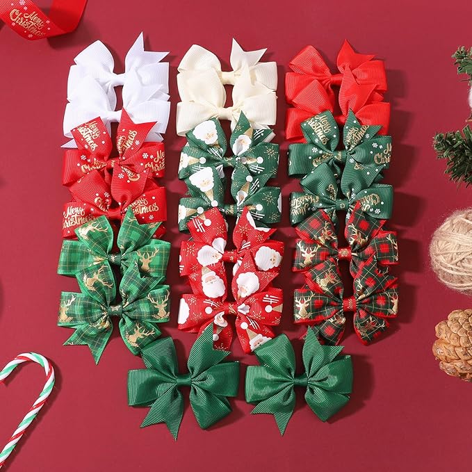 YHXX YLEN 20PCS 3 Inch Hair Bows for Girls Grosgrain Ribbon Christmas Hair Clips with Alligator Clip, Hair Accessory for Toddler Girls Baby Kids Teens