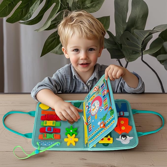WOODENFUN Busy Board Montessori Toys for Boy Girl Birthday Gifts, Busy Book Learning Sensory Easter Toys for Toddlers, Toddler Travel Autism Educational Activities Fine Motor Skills