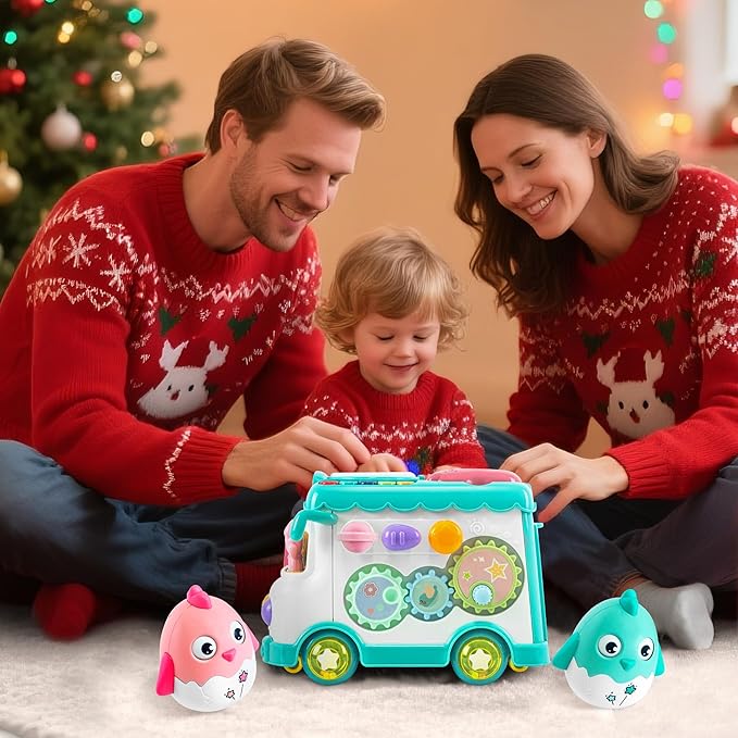 Toys for 1 Year Old Girl Gifts, 10-in-1 Montessori Toys Bus for Baby 6-12 12-18 Months, Educational Musical Learning Toddler Toy Age 1-2, 1st First Birthday Gifts for Girls and Boys, Blue