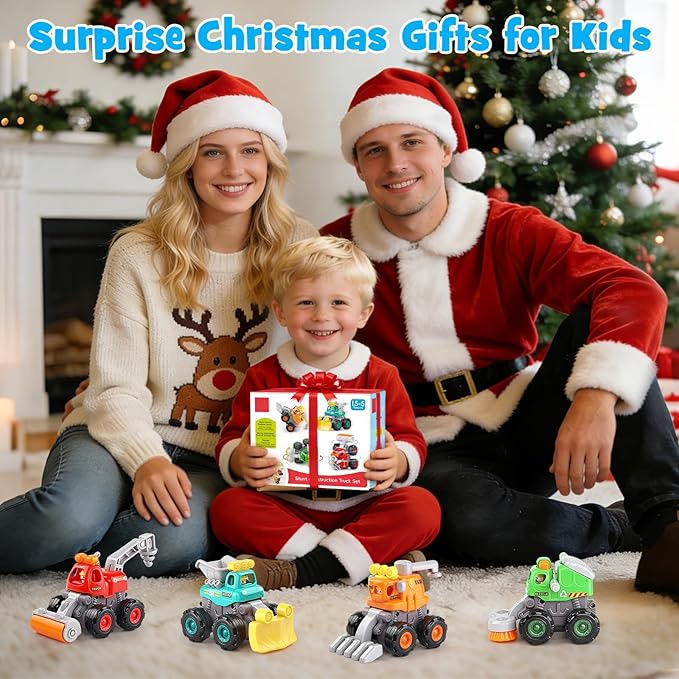 ORWINE Baby Boy Toys Cars, Push and Go Cars for Kids, Friction Powered Stunt Trucks, 4PCS Construction Vehicles Baby Toys for 2 3 4 5 Years Old Boys Girls, Birthday for Toddler Age 2-3