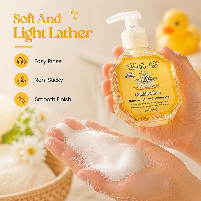 Bella B Squeaky Bee Bodywash 8 oz Baby Baby Bath Organic Natural Kids Organic Soap Baby Soap Organic 8 oz, Body Wash and Shampoo, Aloe Vera, 1 Count