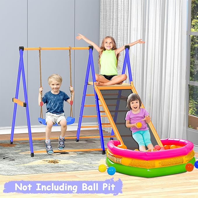 Pikler Triangle Set 4-in-1Foldable Indoor Jungle Gym for Kids,Multifunction Indoor Climber Playset with Swing,Formaldehyde-Free Kids Indoor Playground,Montessori Climbing Set for Toddler