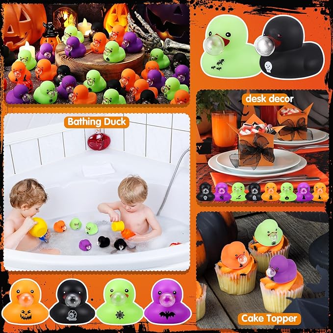 Junkin 50 Pcs Halloween Rubber Ducks Bulk Mini Rubber Ducks Small Duck in Bulk Gift for Halloweens Party Favors Toys (Blow Bubbles Duck)
