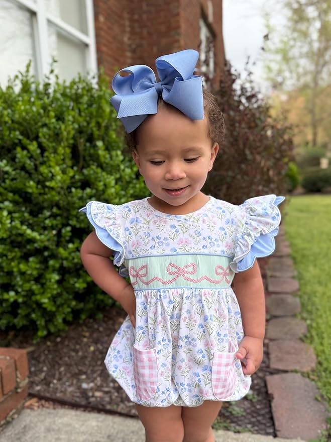 Wee Ones Girls' Classic Grosgrain Hair Bows with Plain Wrap Center, No-Slip Hair Clip, Handmade, Blue Bird, King
