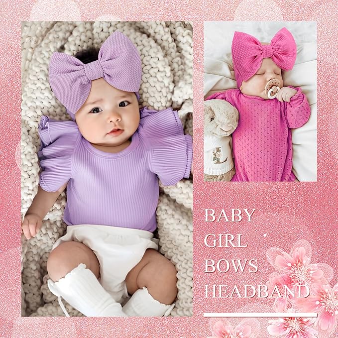 5Pcs Soft Stretchy Baby Girl Headbands 6’’ Nylon Hair Bows for Girls Toddler Hair Accessories Newborn Infant Headband Bows