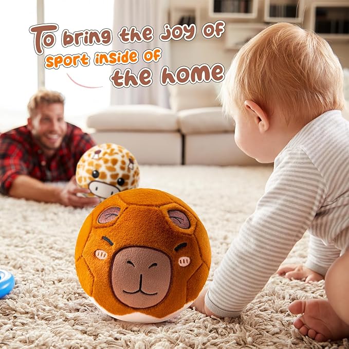 VangeBow Silent Indoor Soccer Balls for Toddlers 1-3, Inflatable Soft Plush Baby Toddler Soccer Ball Toys Gifts for 1 2 3 4 5 Year Old Boy Girl First Birthday Gift (Capybara, Pump Include)
