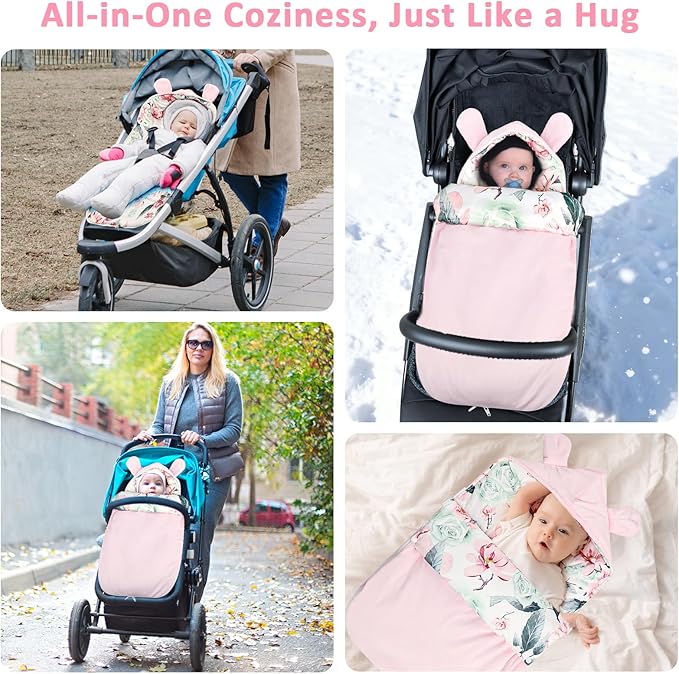 Pea Pod Baby Car Seat Blanket Stroller Footmuff Bunting Bag, Baby Sleeping Bag Fleece Plush Swaddle Blanket for Cold Weather Winter Must Have Outdoor Walking Warmth for Newborn to Infant (Camellia)