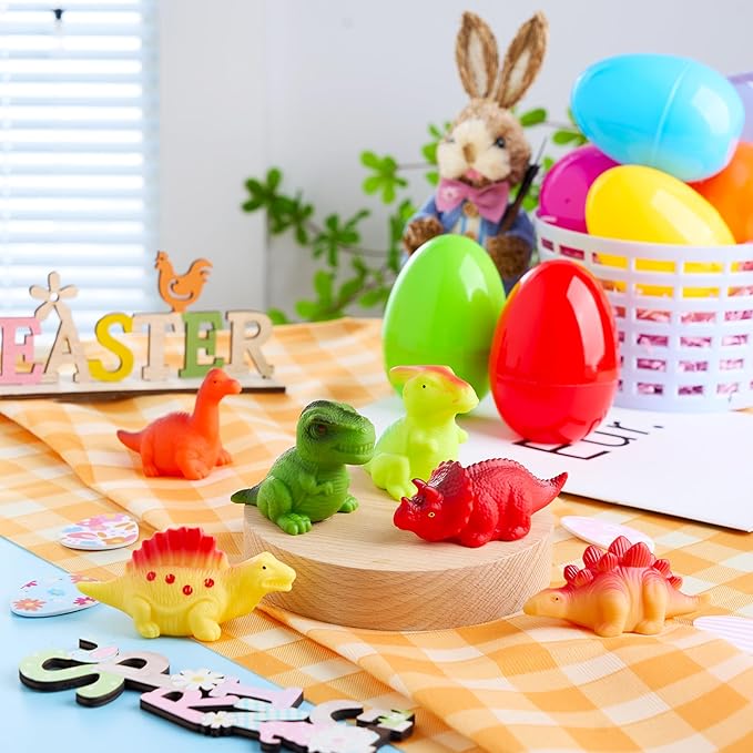JOYIN 6 Pcs Prefilled Easter Eggs with Floating Dinosaur Light-up Bath Toys, Luminous Bathtub Toys for Kids Easter Eggs Hunt, Toddler Party Favor, Basket Stuffers Filler(Age 3+)