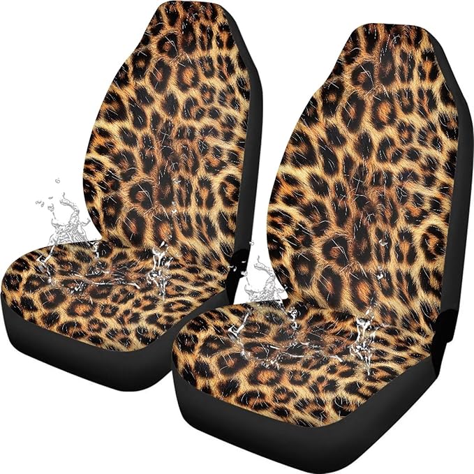 Leopard Car Front Seat Covers Waterproof Car Seat Cover Easy Installation Breathable Front Seat Cover Protection Interior Accessories Universal for Auto Truck Van SUV 2 Pcs