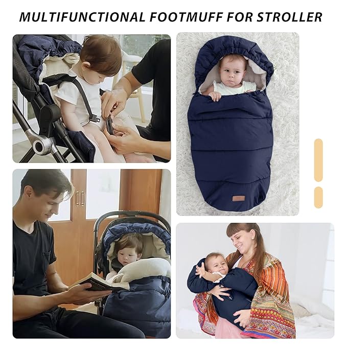 LAT Baby Warm Bunting Bag Universal,Stroller Sleeping Bag Cold Weather,Waterproof Toddler Footmuff(Detachable,Navy Blue)