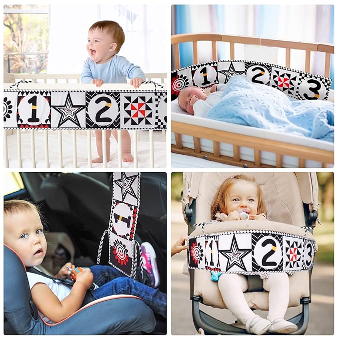 Vicloon Black and White High Contrast Baby Toys, Soft Baby Book for Newborn 0-3-6-12 Months, Infant Tummy Time Toys, Early Education Sensory Toys, Visual Stimulation Folding Cloth Book for Boys Girls