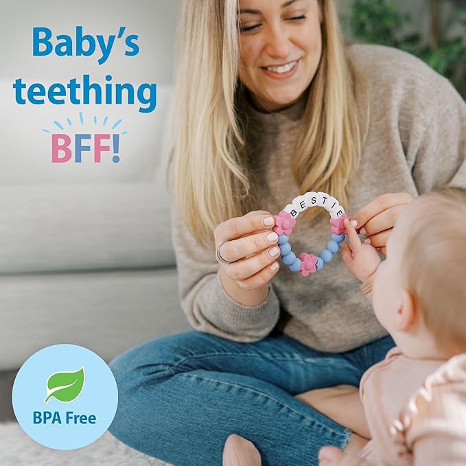Dr. Brown's Best Friends Teething Ring, 100% Silicone Massaging Teether Toy, Pink and Purple, BPA-Free, 3m+