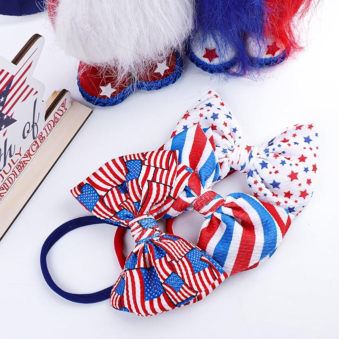 YanJie 4th of July Patriotic Headbands - Red, White & Blue Bows for Newborns, Baby Girls & Toddlers