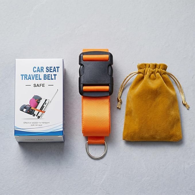 Car Seat Belt Strap to Suitcase, Convert Kid Car Seat and Carry-on Luggage to Airport Stroller Carrier,Safe Travel Solution for Transport (Orange)