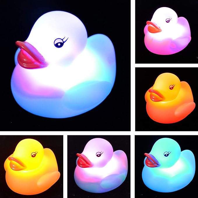 JOYIN 6 Pcs Pre-Filled Easter Eggs with Light-up Floating Duck Bath Toys for Kid Toddlers Easter Eggs Hunt, Basket Stuffers/Fillers, Filling Treats, Party Favor, Classroom Prize Supplies