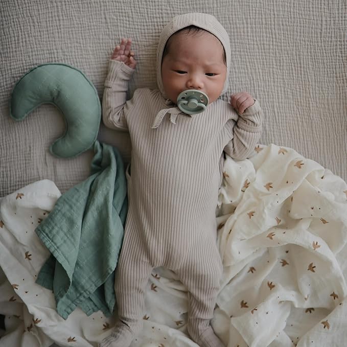 FRIGG Moon SilkySoft Silicone Baby Pacifier | Made in Denmark | BPA-Free (Sage/Portobello, 6-18 Months)