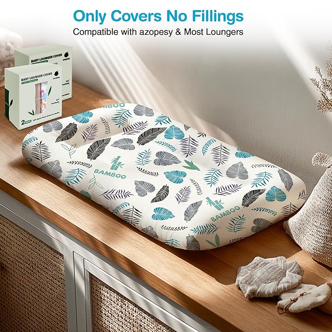 Baby Lounger Cover 2 Pack - Silky Soft Bamboo Viscose Infant Lounger Cover, Breathable & Moisture-Wicking Newborn Lounger Slipcover for Baby Boys Girls, Fits Azopesy& Most Loungers, Blue
