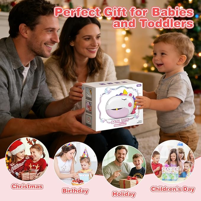 Bath Toys, Bath Bubble Machine Toddler Bath Toys for Kids Ages 1-3 4-8, Interactive Bathtub Shower Water Toys Bubble Maker with Music Christmas Birthday Gifts for Boys Girls