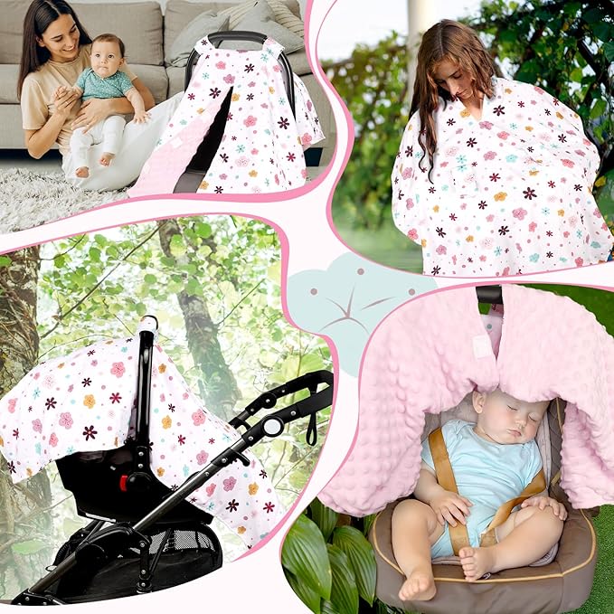 Pea Pod Car Seat Cover for Baby, Infant Carseat Cover with Peekaboo Opening Design Car Seat Canopy Cover, Nursing Cover for Baby Boys Girls (Floral)