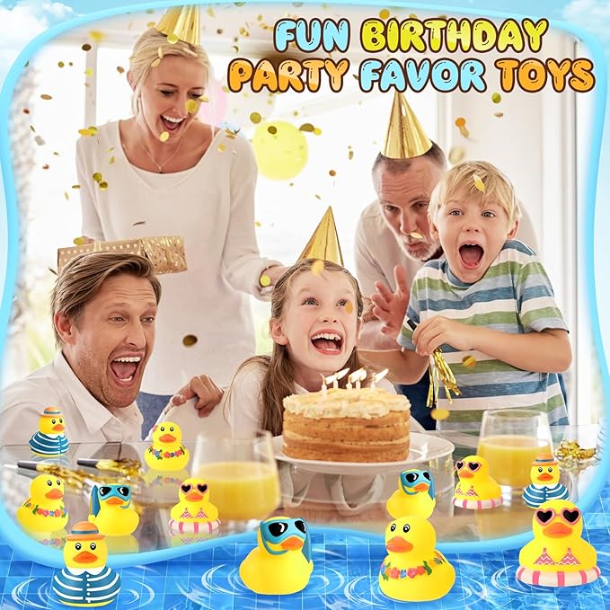 Honoson 48 Pcs Summer Beach Rubber Duckies Bulk Mini Rubber Duck Bath Toys Float Bathtub Ducky Cute Squeaky Ducky for Classroom Carnival Summer Birthday Baby Shower Party Favor (Yellow Series)