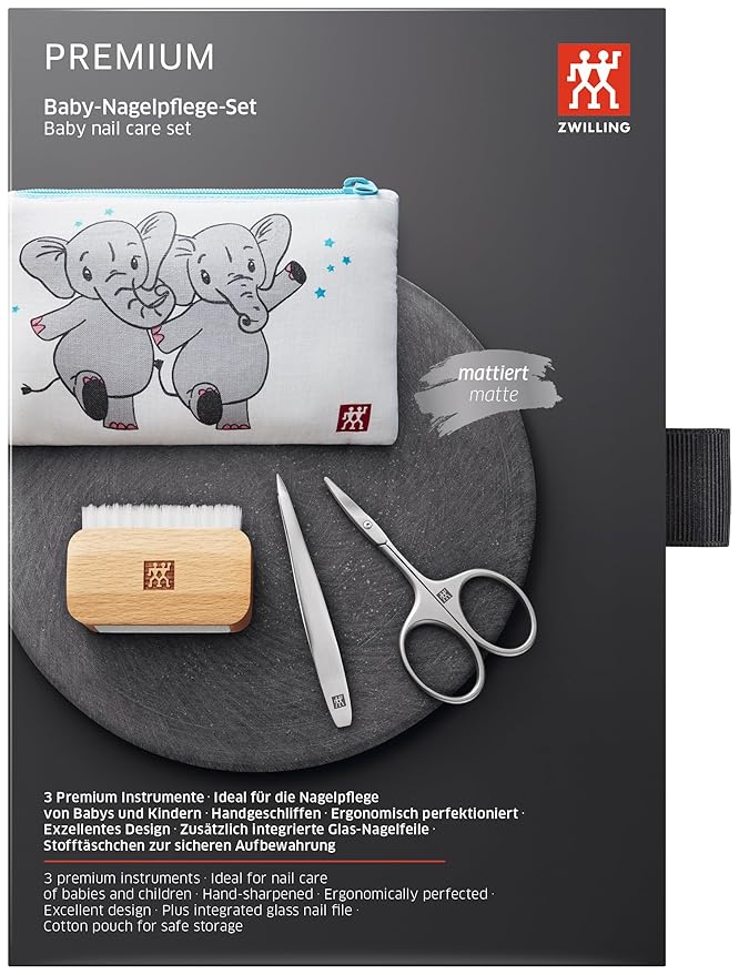 ZWILLING Nail Scissors Set for Kids and Babies (Safe Nail Care, 3 Piece Set with Nail File and Brush Gift Set) Premium White