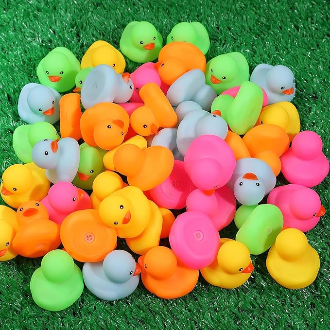 100pcs Mini Rubber Ducks Bath Toys, Multicolor Rubber Duckies Bulk, Mini Ducks Hiding for Cruise Ship Party Favors Shower Decorations Ducky Themed Pool Squeeze Games Classroom Prize