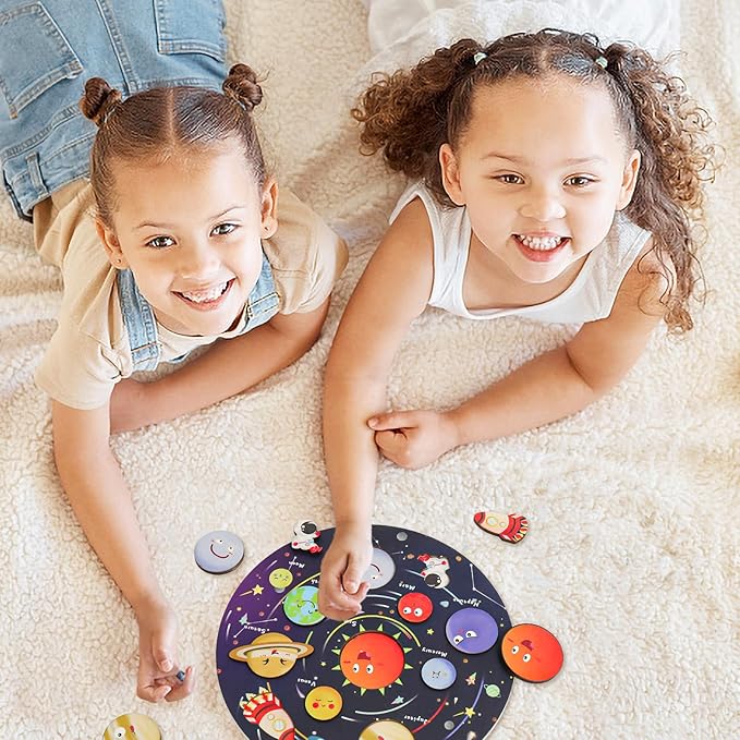 Zeoddler Upgrated Solar System Puzzle, Kids Toys for 3-6, Wooden Space Toys, Planets for Kids Preschool Learning Activities, Gift for Boys, Girls