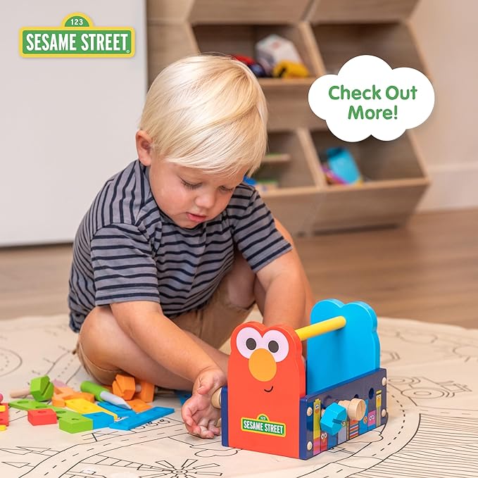 Kids Preferred Sesame Street Wooden Neighborhood Block Set with Storage Case, Toddler Sorting and Matching Blocks