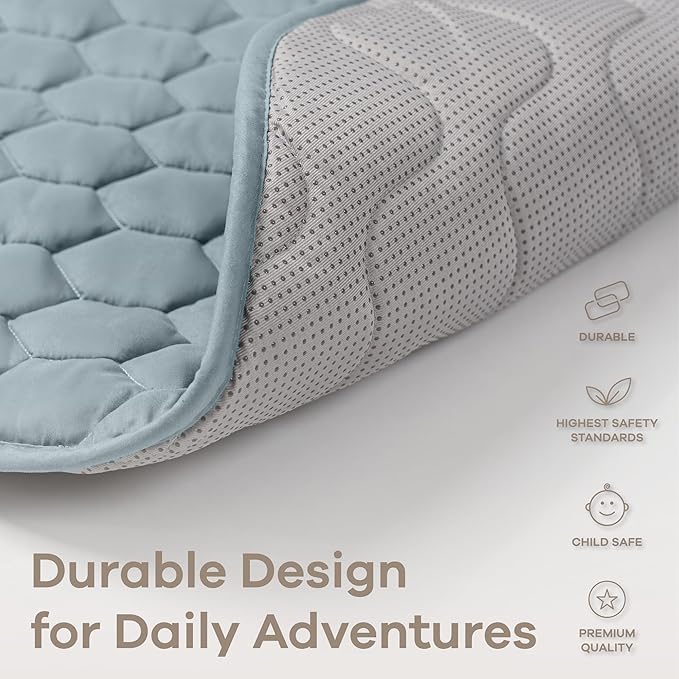 Comfy Cubs Square Kids Play Mat - 56 x 56 inches Soft Quilted Baby Floor Mat with Non-Slip Bottom - Plush Design for Toddlers' Playtime - Comfortable and Durable - Pacific Blue