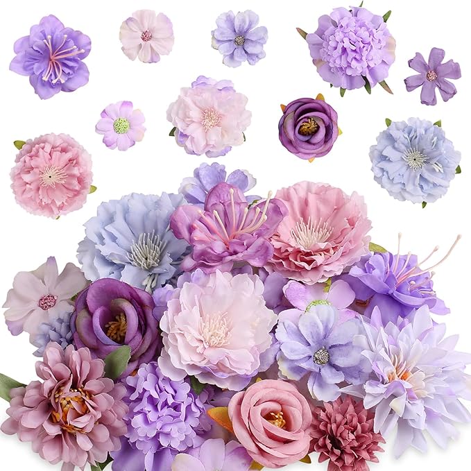 20 Pack Flower Hair Clip Rose Hair Clips Barrettes for Women Flower Accessories Boho Bride Claw Clip Hairpin Brooch Pin Headpiece for Girls Wedding (Purple)