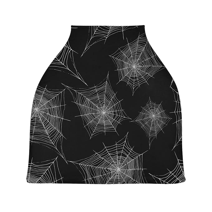 Halloween Cobweb Pattern Spider Web Black and White Design Stretchy Baby Car Seat Cover Infant Canopy Nursing Covers Breastfeeding Cover Breathable Windproof Winter Scarf for Boys Girls