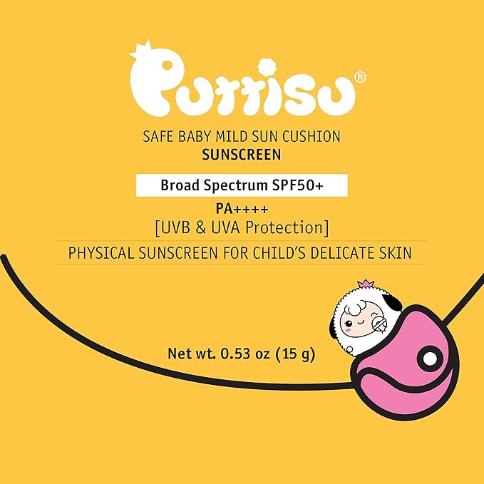 Puttisu Kids Sun Cushion SPF50 PA+++ UVB& UVA Protection Physical Sunscreen 15g (1 Pack)