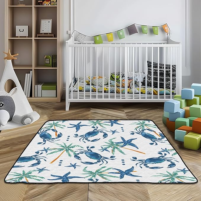 Baby Play Mat Seashells Beach 50 x 50 Playpen Mat Baby Play Mats for Floor Play Gym Crawling Mat Non-Slip Cushioned Baby Playmat for Infants, Babies, Toddlers