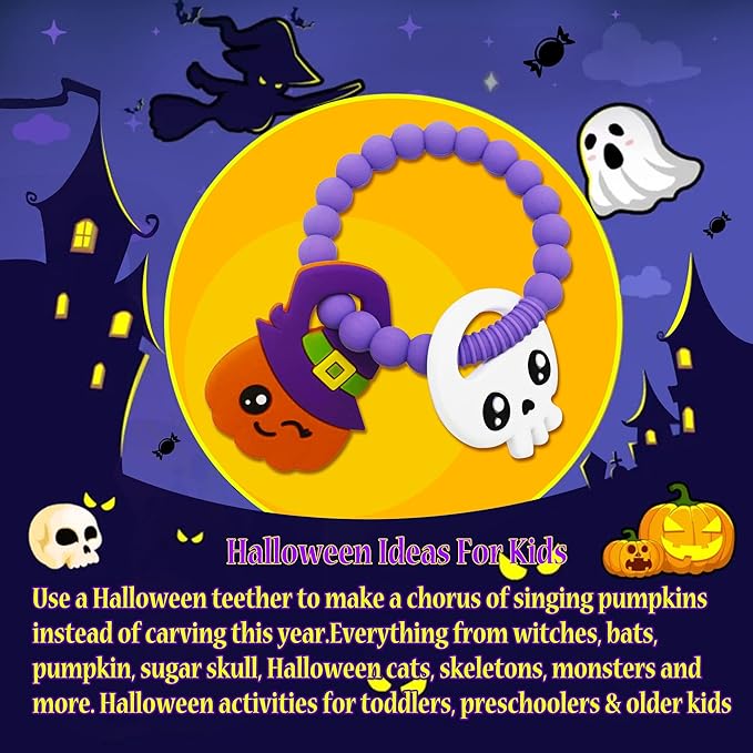 Big Spinach Pumpkin Teether Cute Ghouls Ring Teething Toy and Blind Box Silicone Baby Teether Toy,Girl or Boy Halloween Teether(2PC)