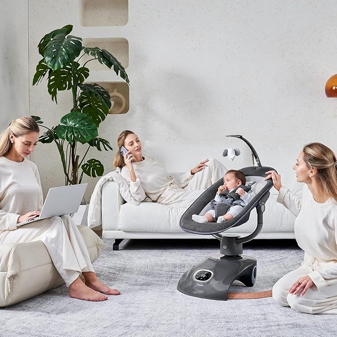 VaVaSoo Electric Baby Swing for Infants Mamroo with Remote Control, Rocker with 6 motions, 5 Speeds, 13 Music Include White Noise, 5 Point Harness, 3 Seat Positions for Newborn Boy Girl Max 20 Lbs