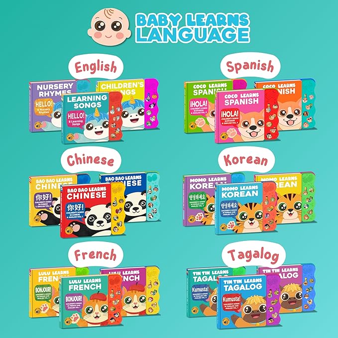 Vol. 3 — Interactive Sound Board Book for Toddlers 1-3, Bilingual English & Filipino Songs & Nursery Rhymes, Talking Musical Book, Musical Toy Gift for Babies & Kids